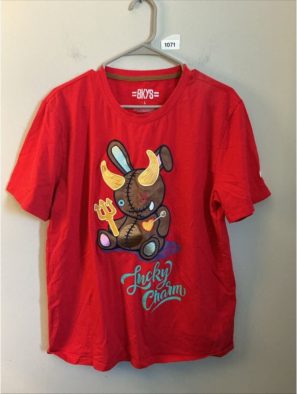 BKYS Lucky Charm T Shirt Embroidered Stitched Voodoo Bunny Rabbit Adult L
